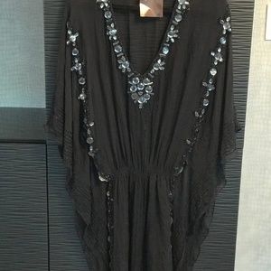 Inca Black Beaded Black Silk Sheer Tunic NWT